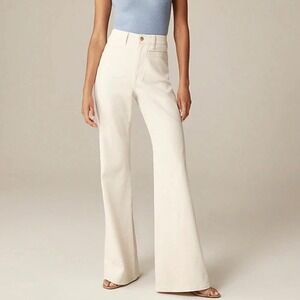 J.Crew '96 Flare Jeans High Rise Patch Pocket Off-White Ecru Denim Size 28 NEW